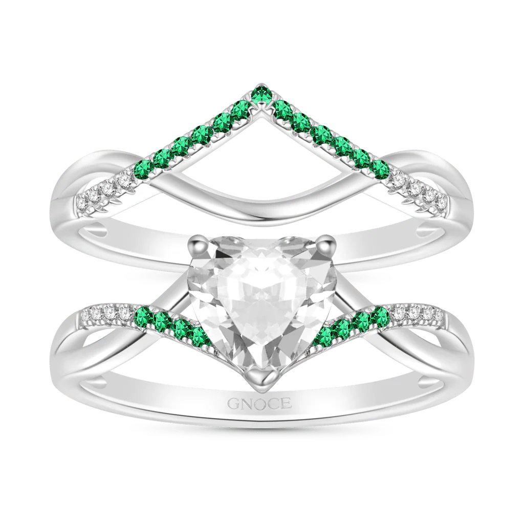 Gnoce Heart Cut Wishbone Stackable Ring Set Platinum-plated Silver Blend