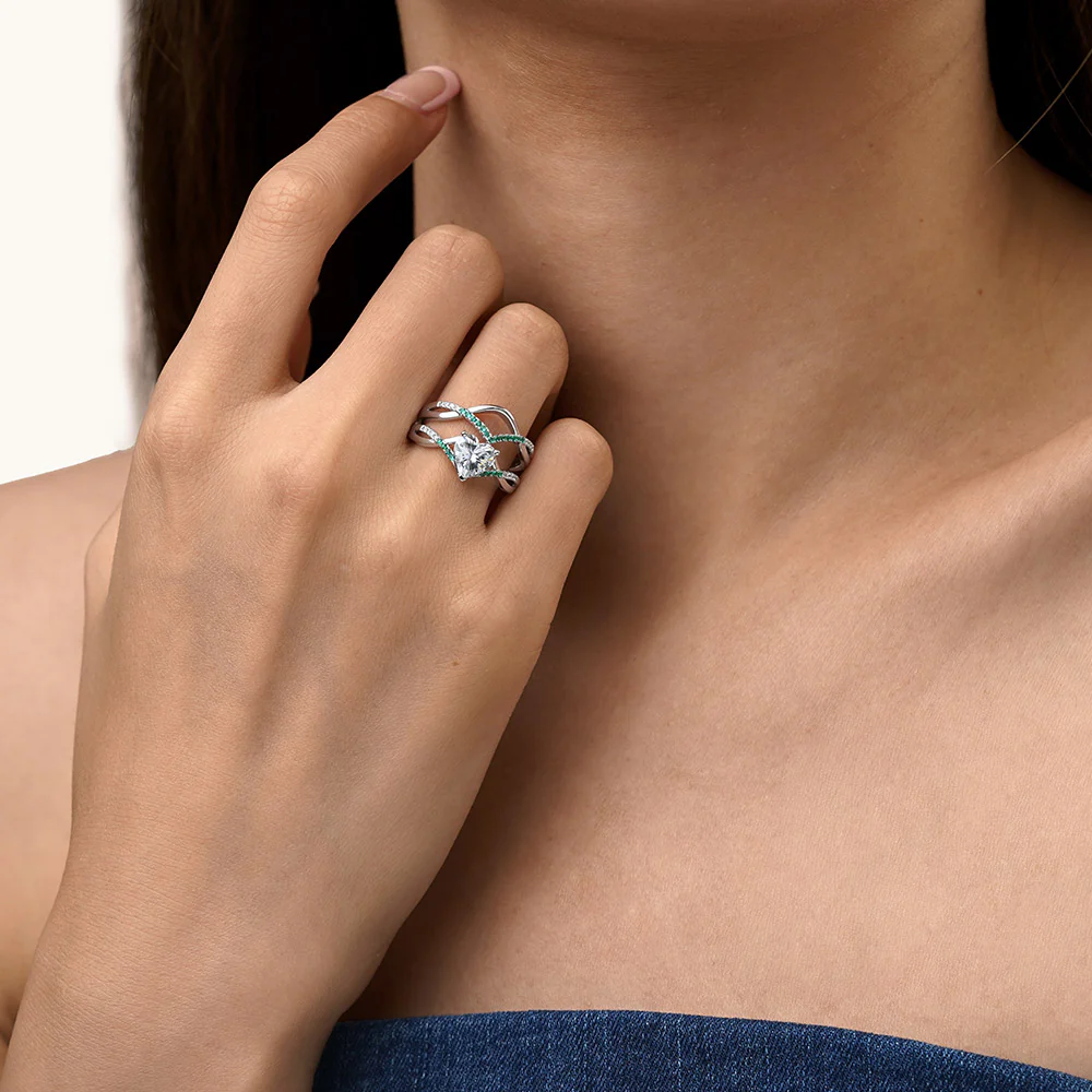 Gnoce Heart Cut Wishbone Stackable Ring Set Platinum-plated Silver Blend - Image 4