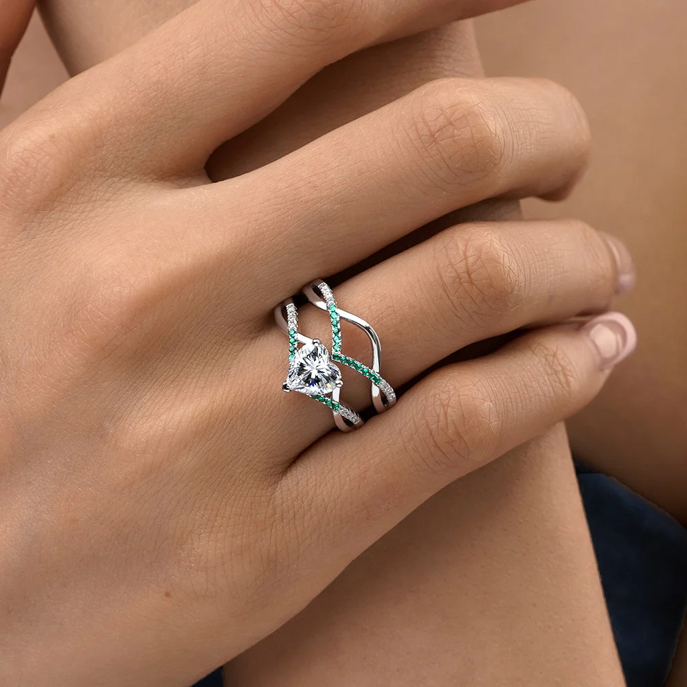 Gnoce Heart Cut Wishbone Stackable Ring Set Platinum-plated Silver Blend - Image 5