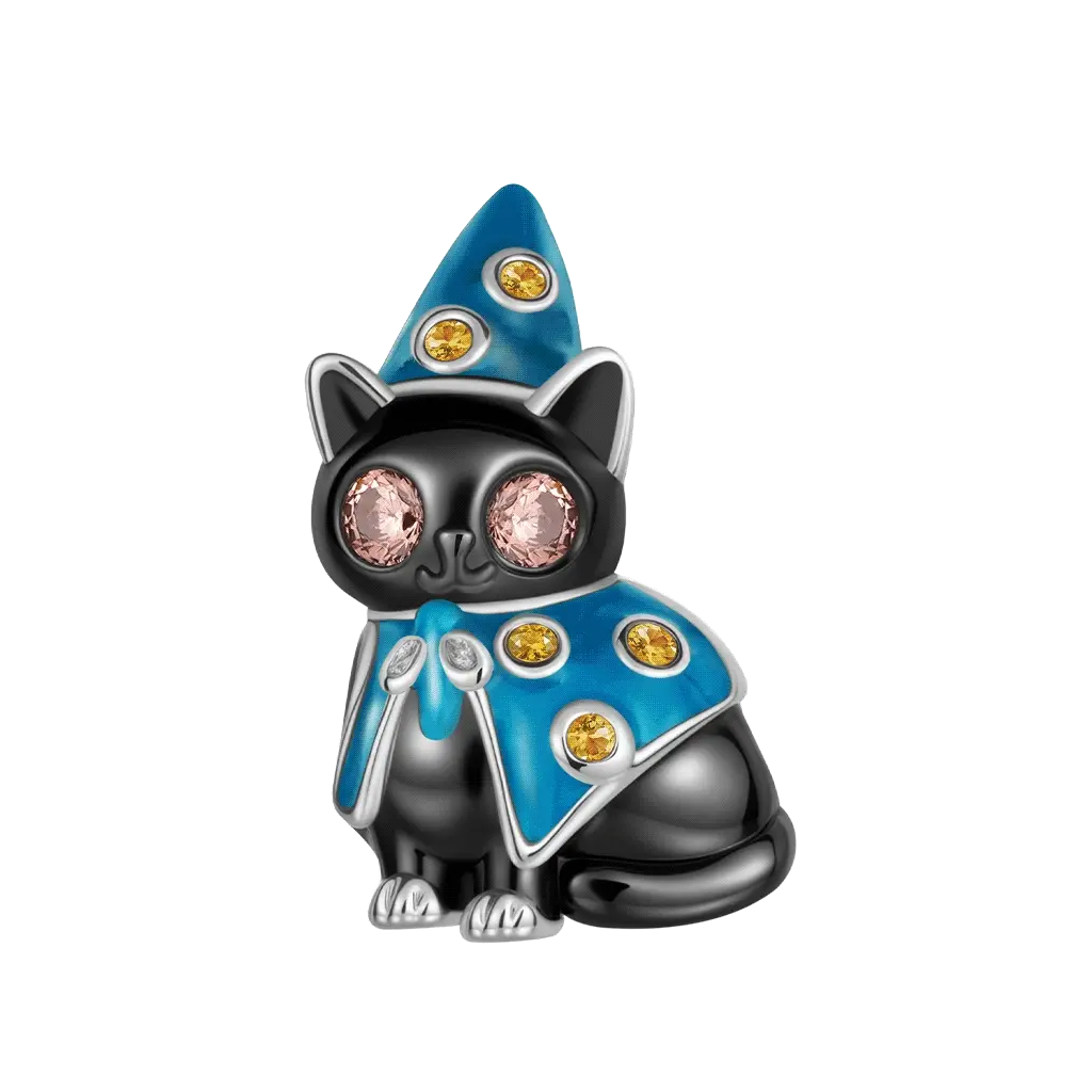Gnoce Wizard Cat Glow-in-the-Dark Charm Platinum-plated Silver Blend