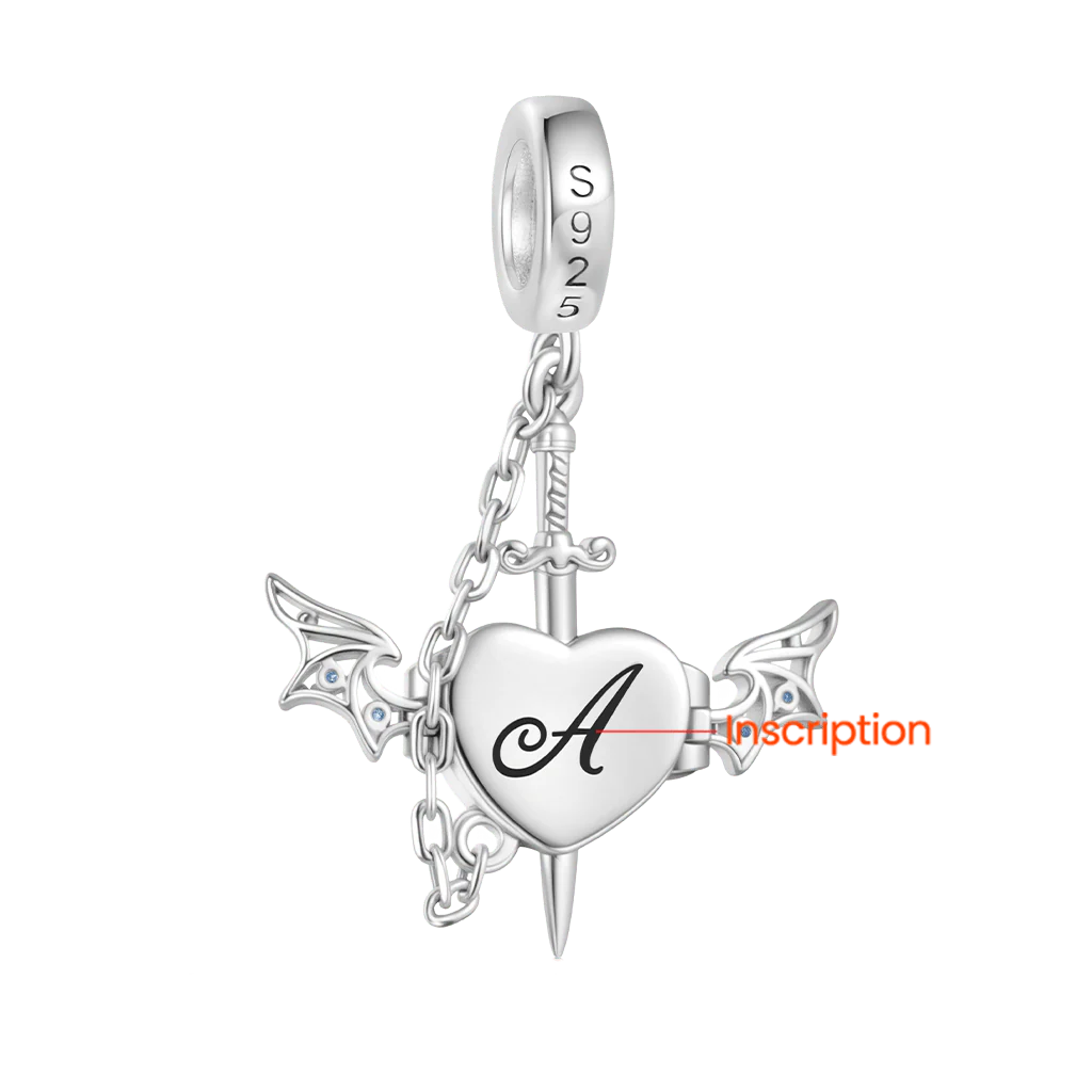 Gnoce Engravable Wounded Heart & Dagger Charm Platinum-plated Silver Blend - Image 2