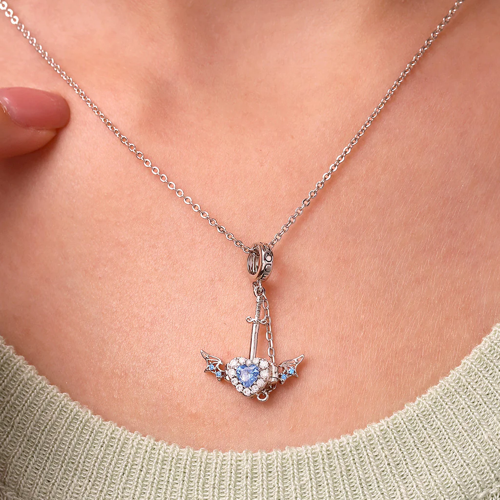 Gnoce Engravable Wounded Heart & Dagger Charm Platinum-plated Silver Blend - Image 5