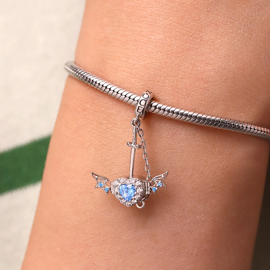 Gnoce Engravable Wounded Heart & Dagger Charm Platinum-plated Silver Blend - Image 7