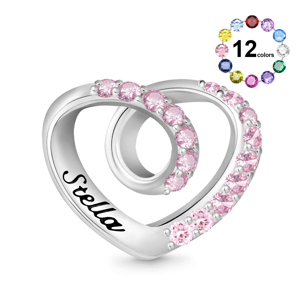 Gnoce Wrap Heart Engravable Birthstone Charm Platinum-plated Silver Blend