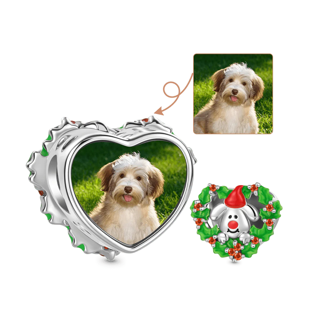 Gnoce Glow-in-the-Dark Christmas Puppy Photo Charm Platinum-plated Silver Blend
