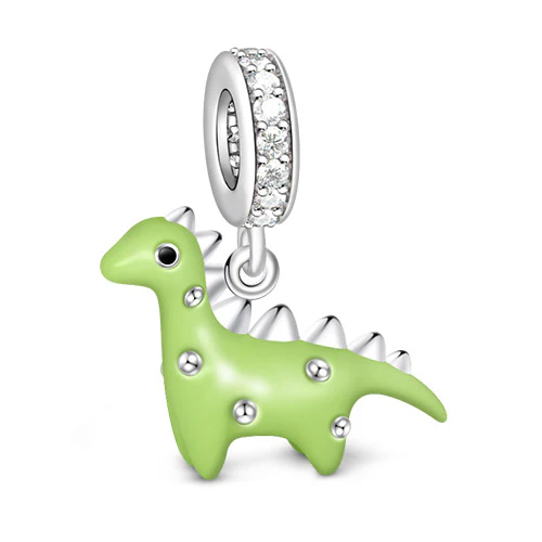 Gnoce Green Enamelled Dinosaur Pendant Charm Platinum-plated Silver Blend