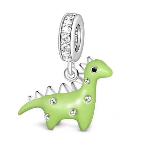 Gnoce Green Enamelled Dinosaur Pendant Charm Platinum-plated Silver Blend - Image 2