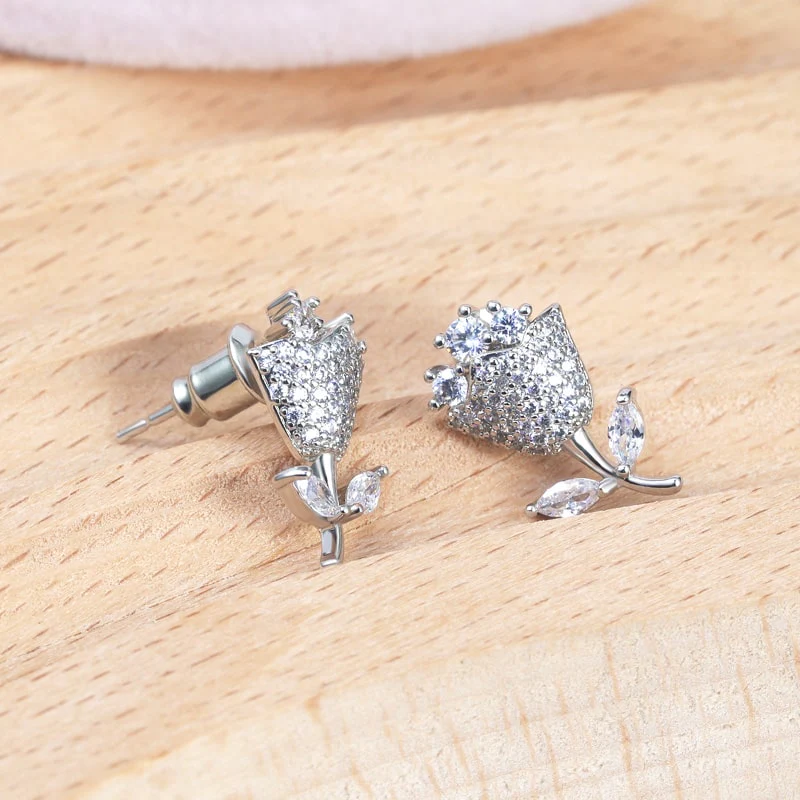 Zircon Pave Flower Earrings Natural Collection - Image 2
