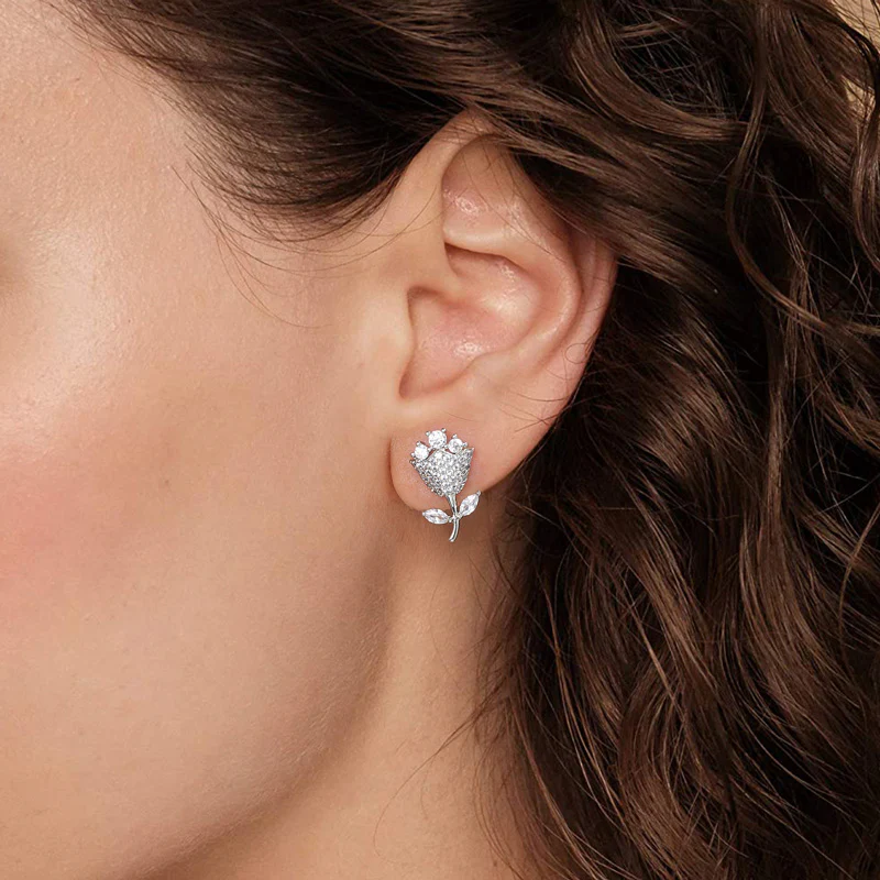 Zircon Pave Flower Earrings Natural Collection - Image 3
