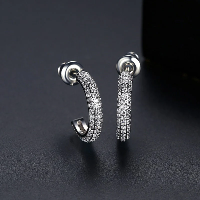 Zircon Pavé Shiny Stud Earrings - Image 2