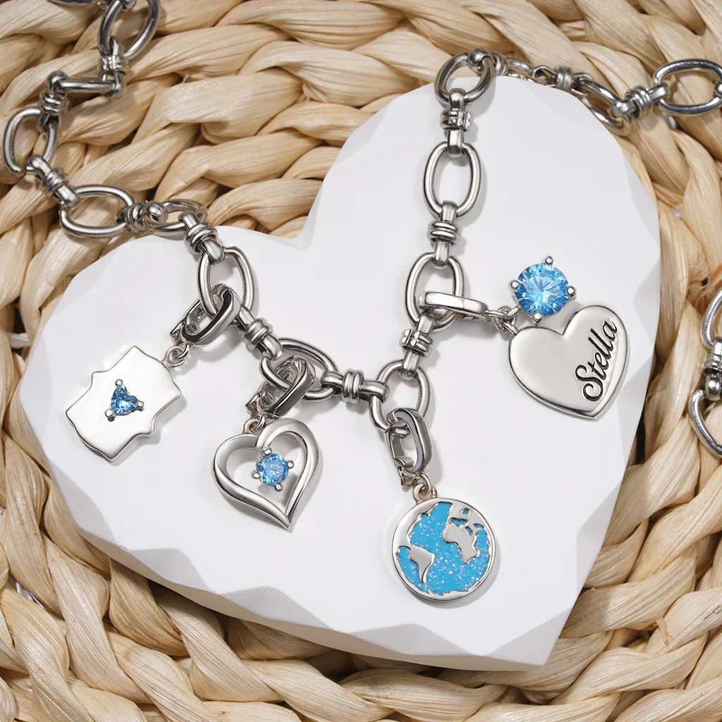 Gnoce Zodiac Sign Heart Clasp Clusters Charm Platinum-plated Silver Blend - Image 3