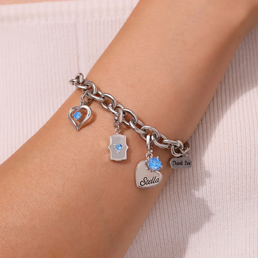 Gnoce Zodiac Sign Heart Clasp Clusters Charm Platinum-plated Silver Blend - Image 6