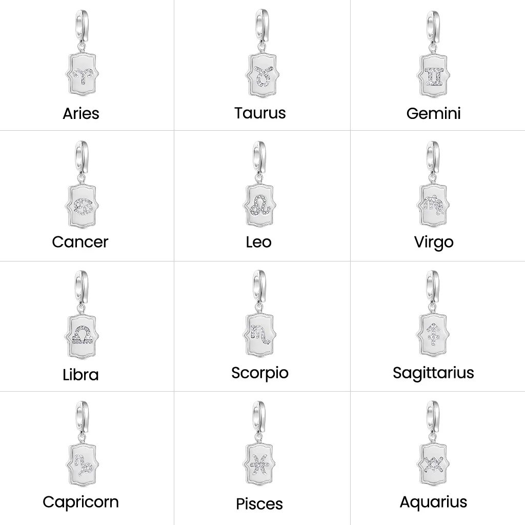 Gnoce Zodiac Sign Heart Clasp Clusters Charm Platinum-plated Silver Blend - Image 7