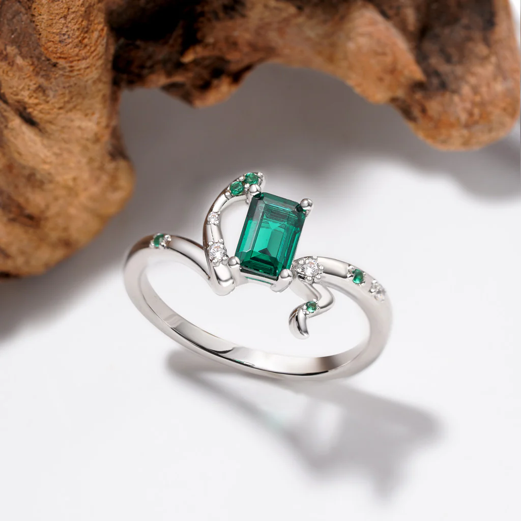 Gnoce Zodiac Snake Green Spinel Rings Platinum-plated Silver Blend - Image 3