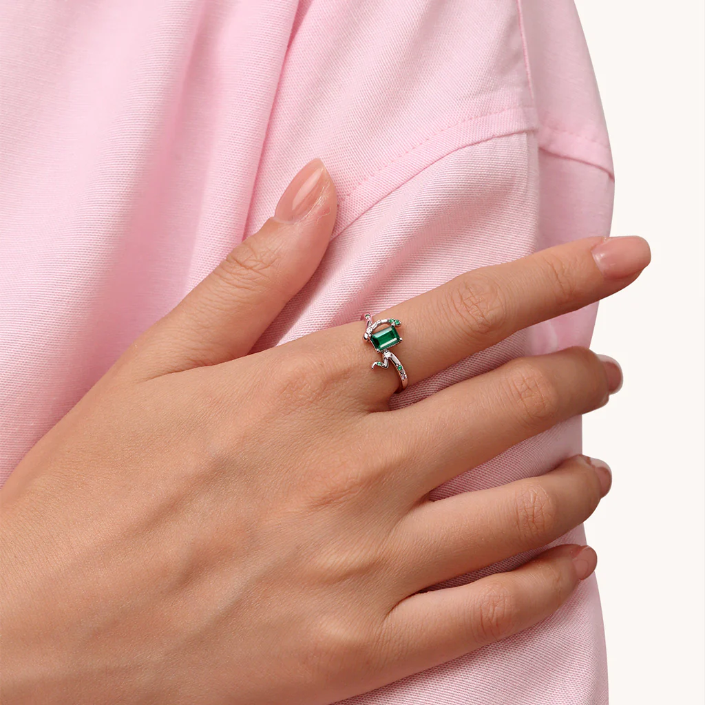 Gnoce Zodiac Snake Green Spinel Rings Platinum-plated Silver Blend - Image 4