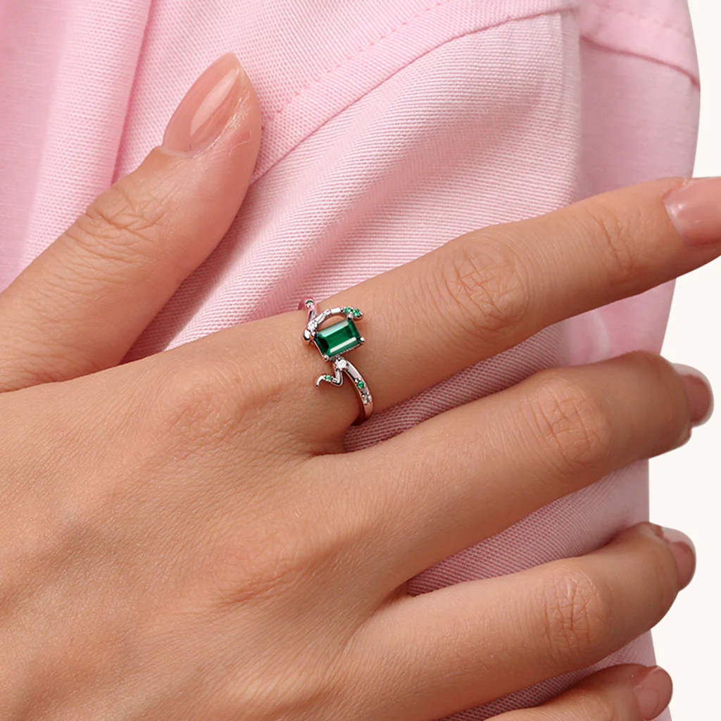 Gnoce Zodiac Snake Green Spinel Rings Platinum-plated Silver Blend - Image 5