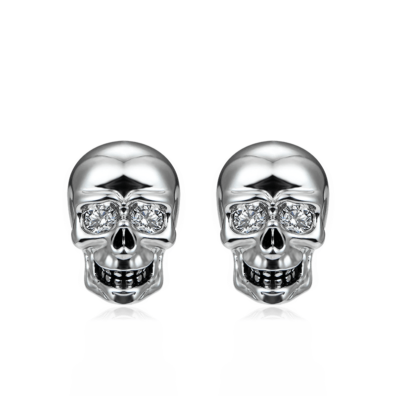 Gnoce Silver Skull Studs Platinum-plated Silver Blend
