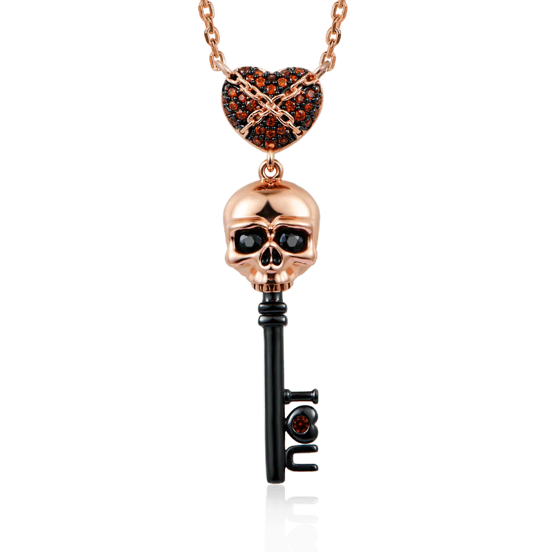 Gnoce Skull Key Rose Gold Plated Necklace Platinum-plated Silver Blend