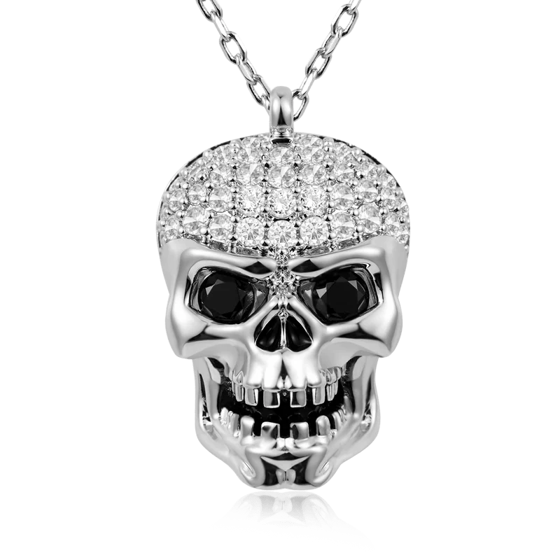 Gnoce Skull Stones Necklace Platinum-plated Silver Blend