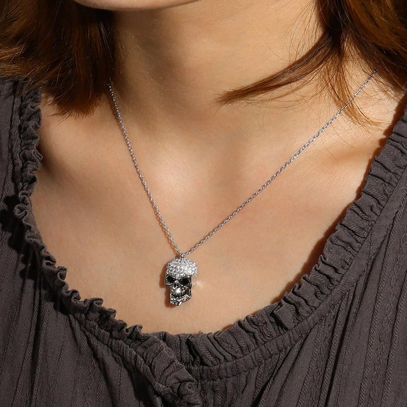 Gnoce Skull Stones Necklace Platinum-plated Silver Blend - Image 4
