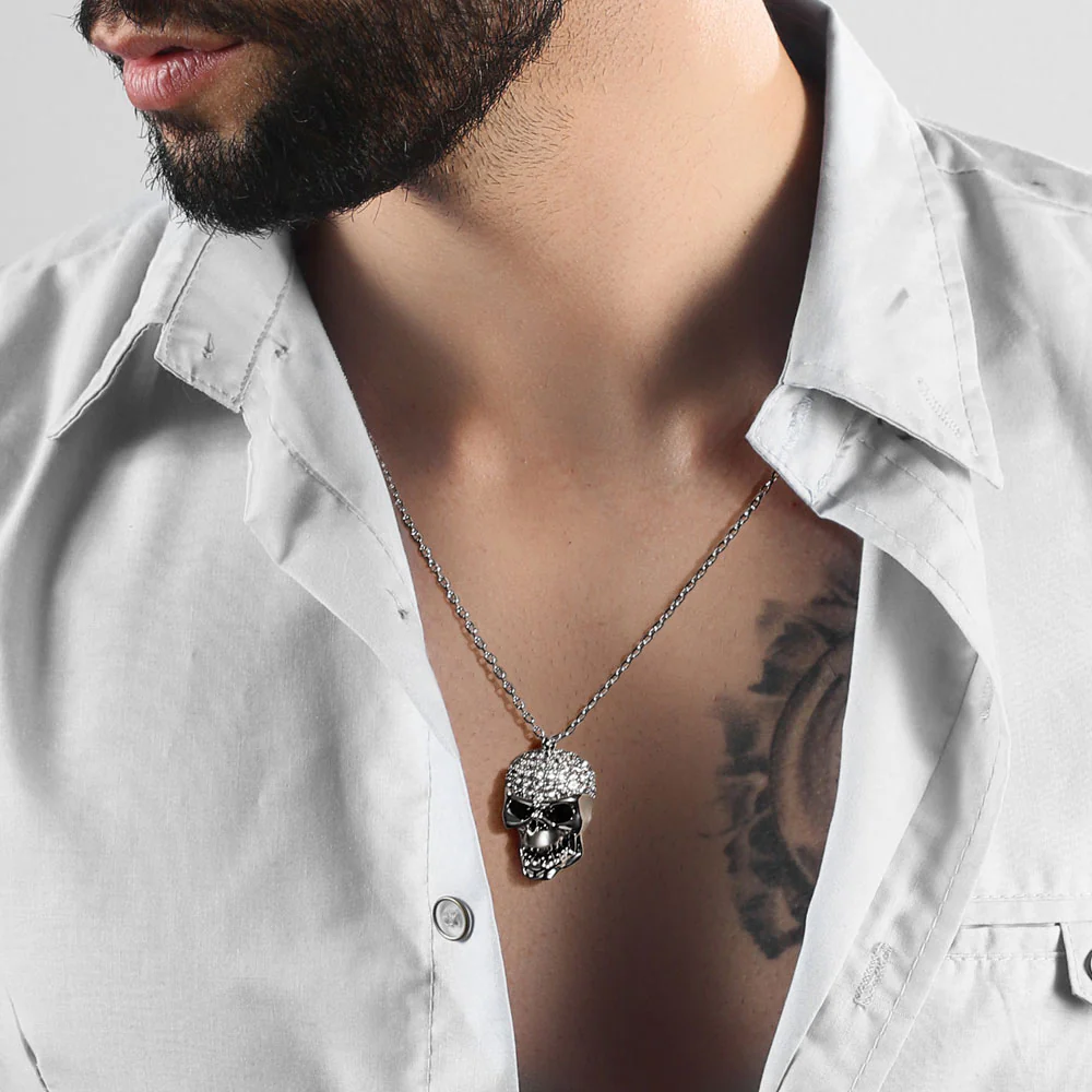 Gnoce Skull Stones Necklace Platinum-plated Silver Blend - Image 5