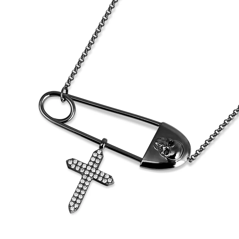 Gnoce Skull Paperclip Crystal Zircons Cross Bracelet Platinum-plated Silver Blend - Image 2