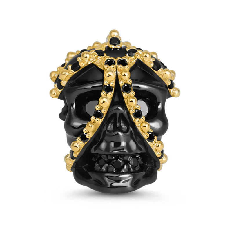 Gnoce Skull Chain Black CZ Charm Platinum-plated Silver Blend