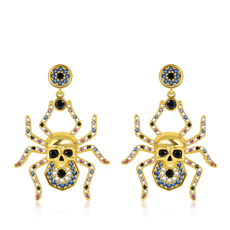 Gnoce Spider Skull Earrings Platinum-plated Silver Blend
