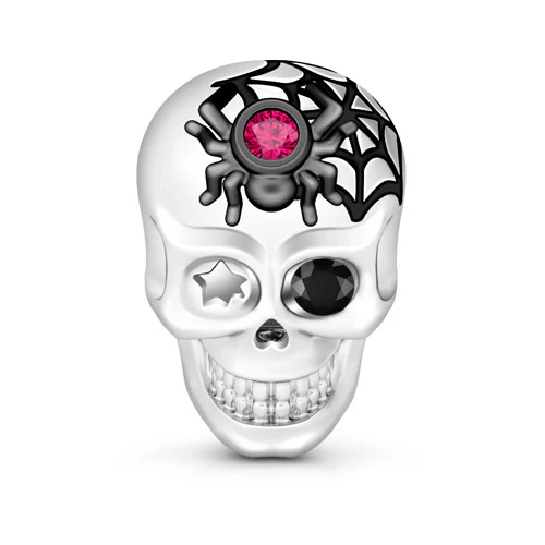 Gnoce Skull Garnet Black Stones Charm Platinum-plated Silver Blend