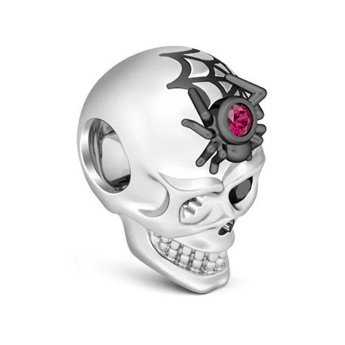 Gnoce Skull Garnet Black Stones Charm Platinum-plated Silver Blend - Image 2