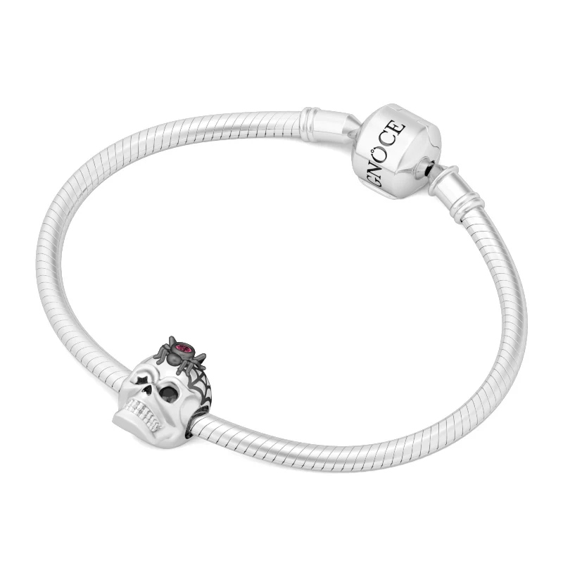 Gnoce Skull Garnet Black Stones Charm Platinum-plated Silver Blend - Image 3