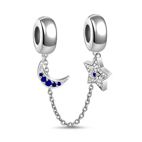 Gnoce Sparkling Moon And Star Chain Platinum-plated Silver Blend