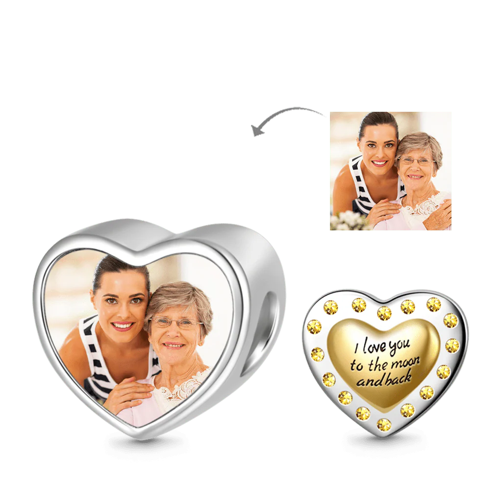 Gnoce Golden Heart Personalized Photo Charm Platinum-plated Silver Blend - Image 4