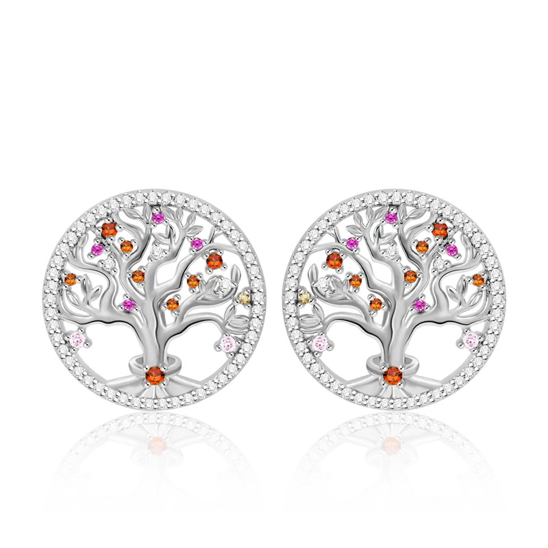 Gnoce Tree of Life Stud Earrings Platinum-plated Silver Blend