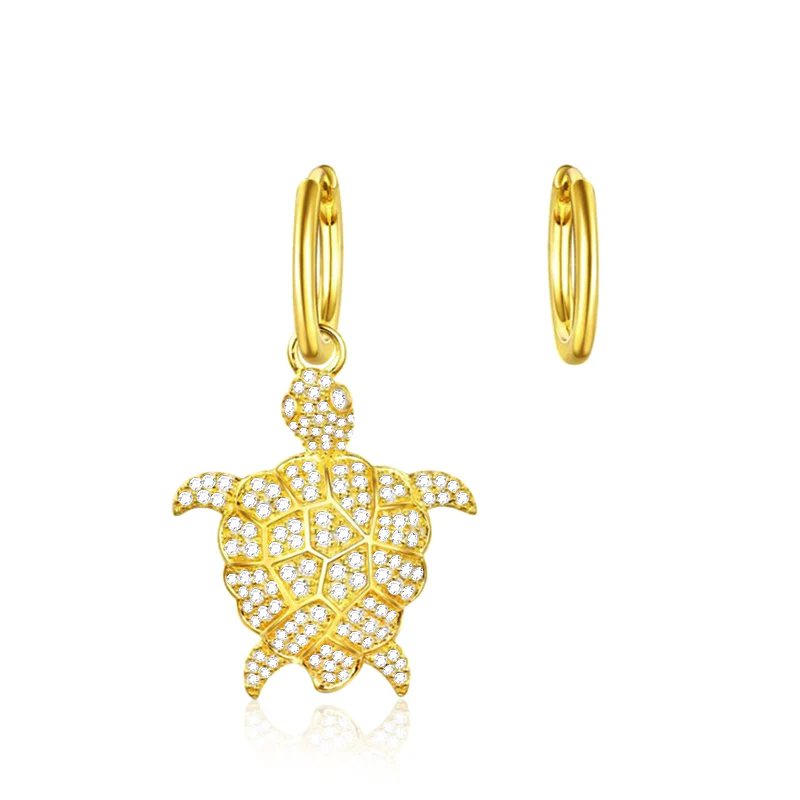 Turtle Dangle Earrings Gold Plated Asymmetry