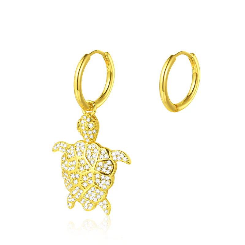 Turtle Dangle Earrings Gold Plated Asymmetry - Image 2