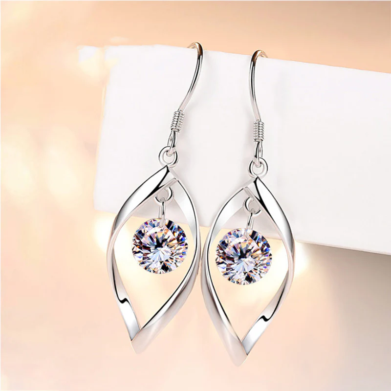 Twisted Water Drop Dangle Earrings Crystal Zircon S925 Silver - Image 2