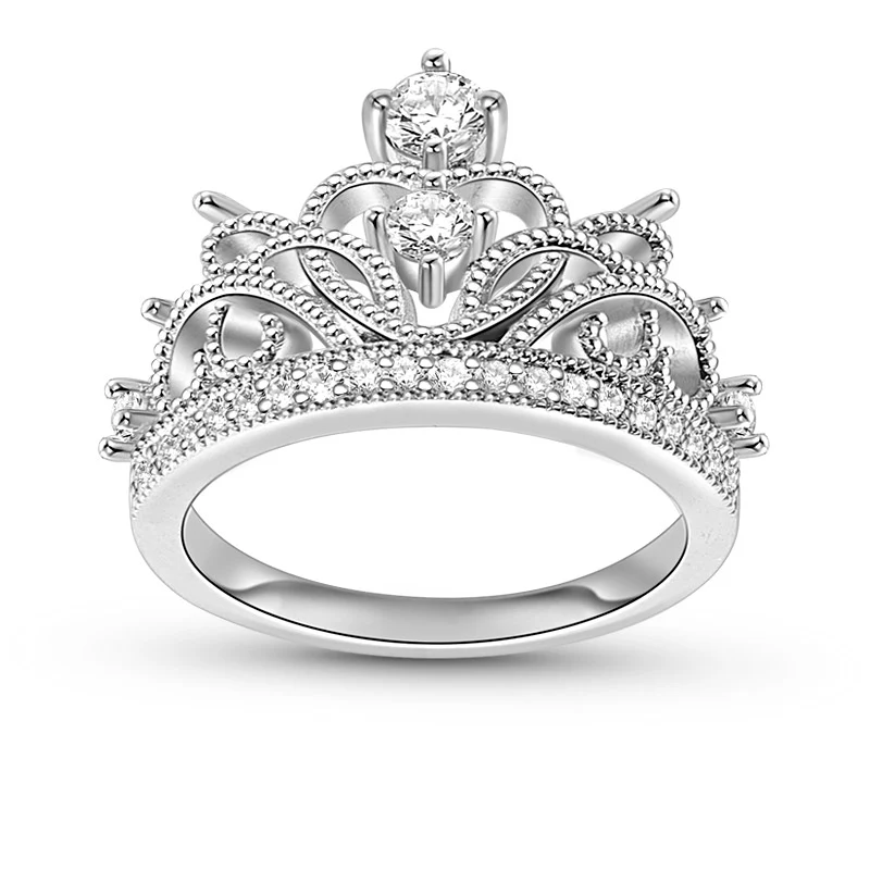 Gnoce Princess Tiara Crown Ring Platinum-plated Silver Blend