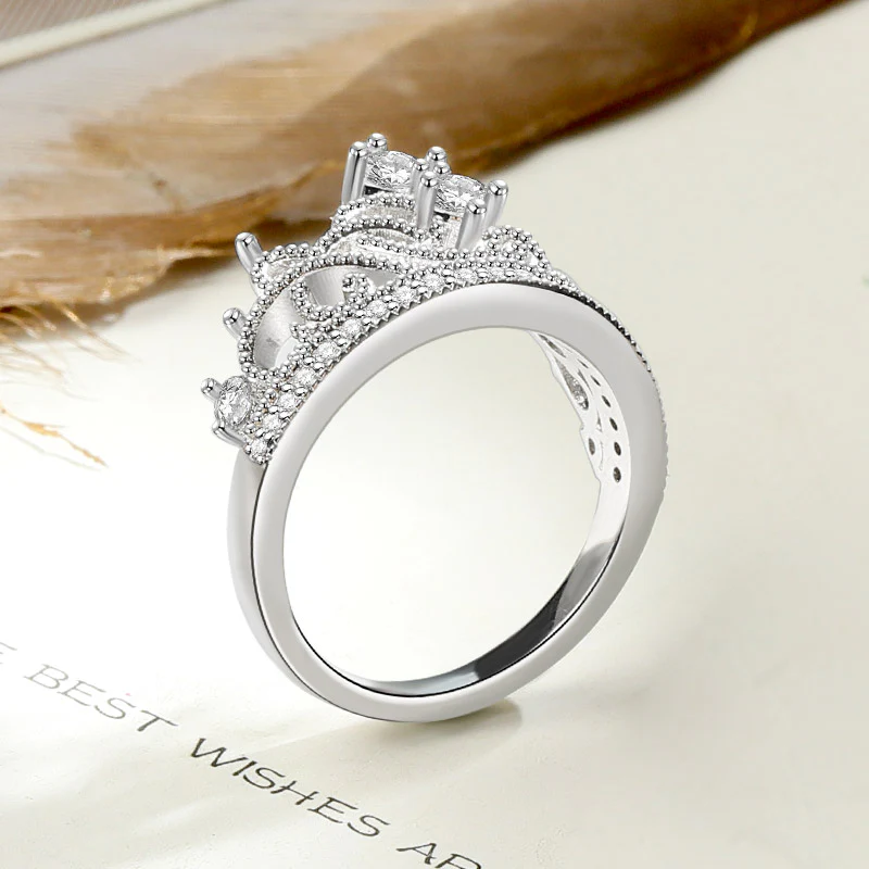 Gnoce Princess Tiara Crown Ring Platinum-plated Silver Blend - Image 2