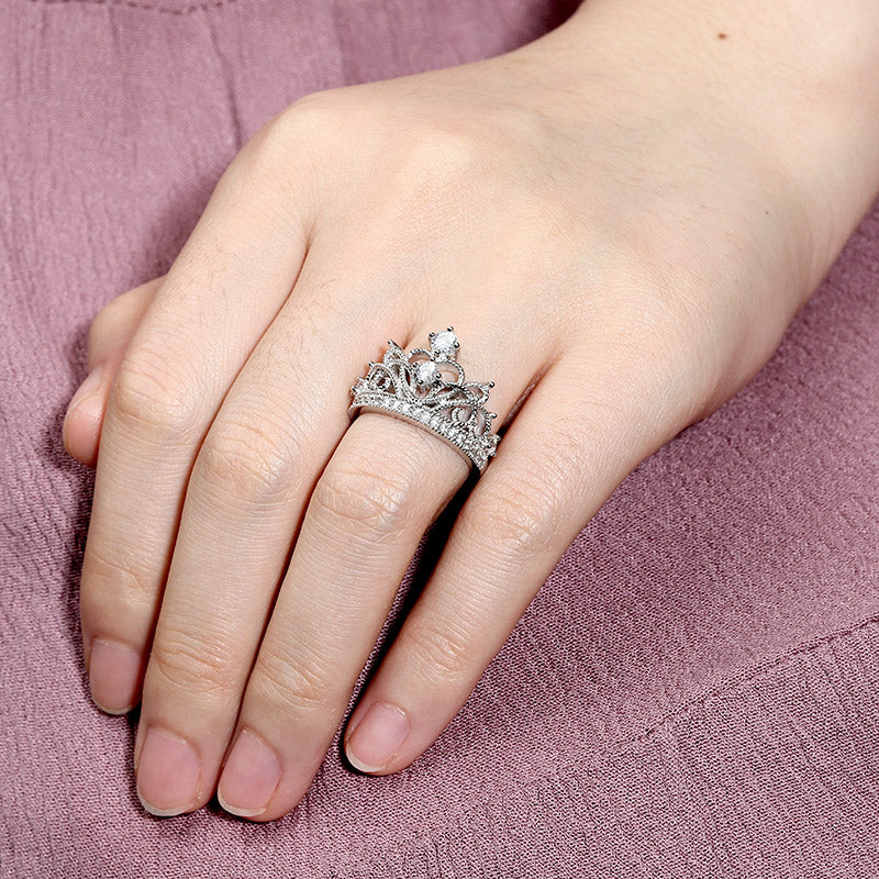 Gnoce Princess Tiara Crown Ring Platinum-plated Silver Blend - Image 3